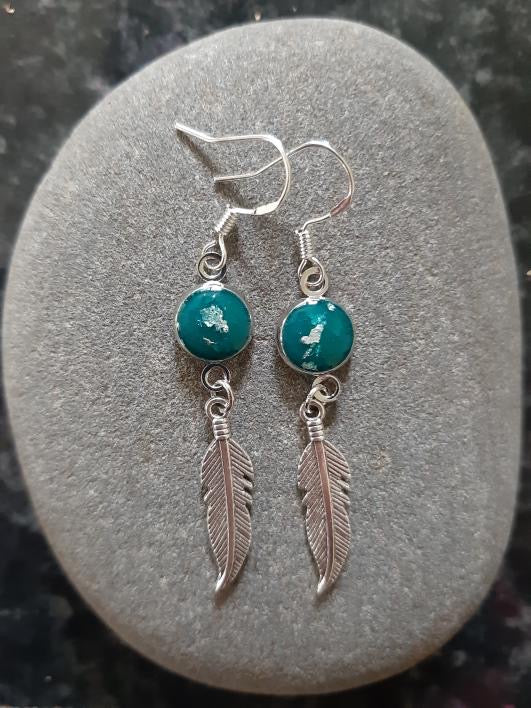 Teal on sale feather earrings