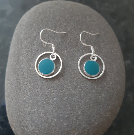 Double Circle Dangle Earrings - Turquoise